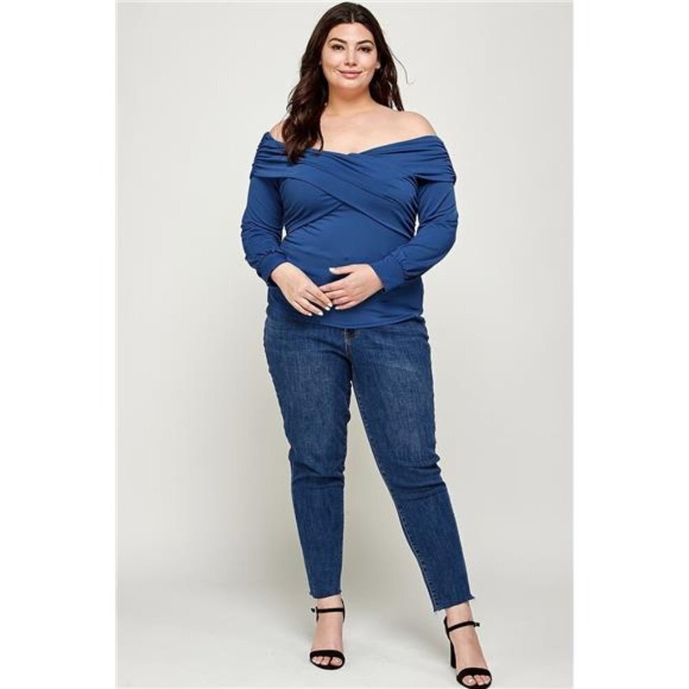 Blue Stone Solid Wrap Dressy Top/ Women's Plus Size